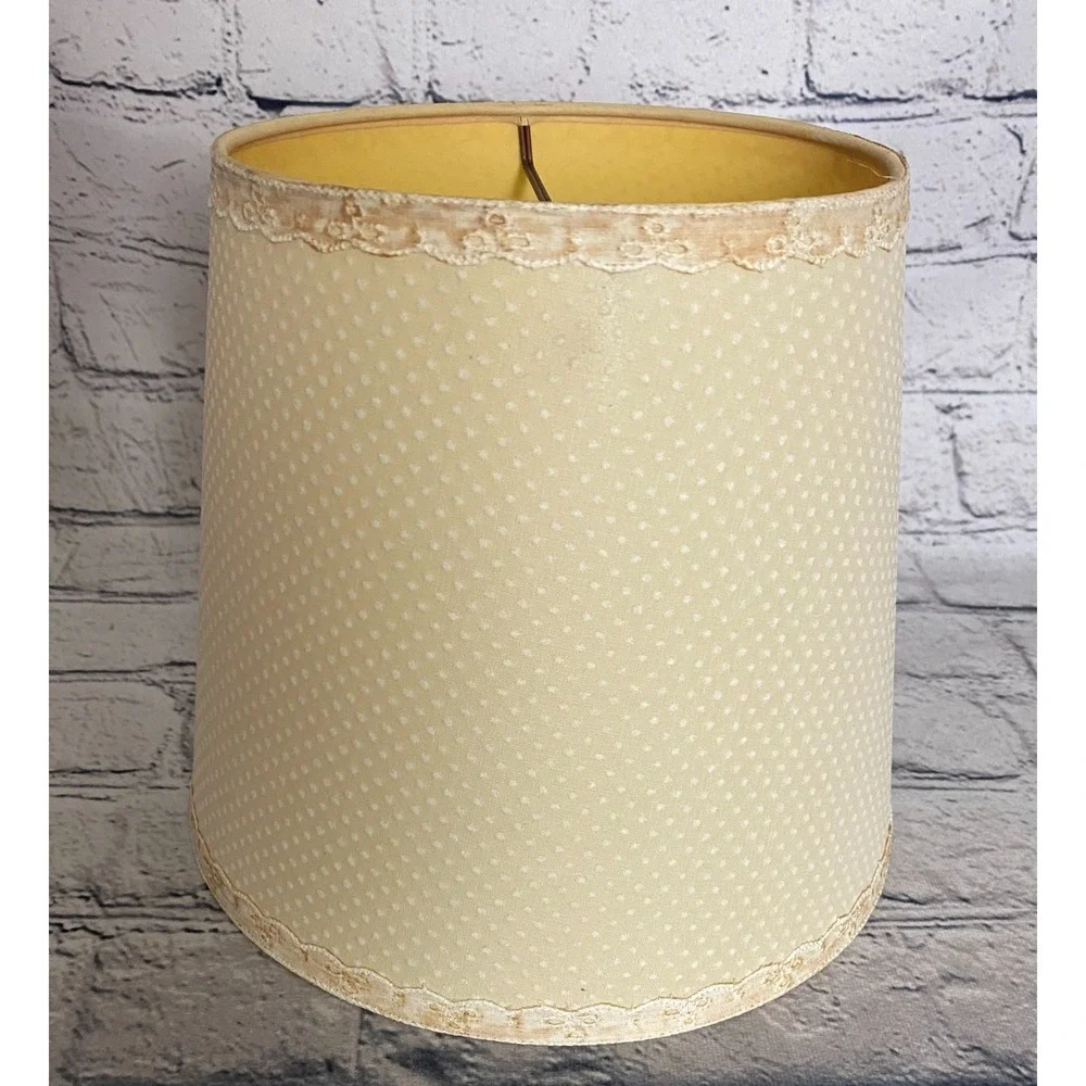 NWT Vtg Roseart Cream Subtle Polka Dot Lace MCM Boudoir Drum Lampshade 8x7.25